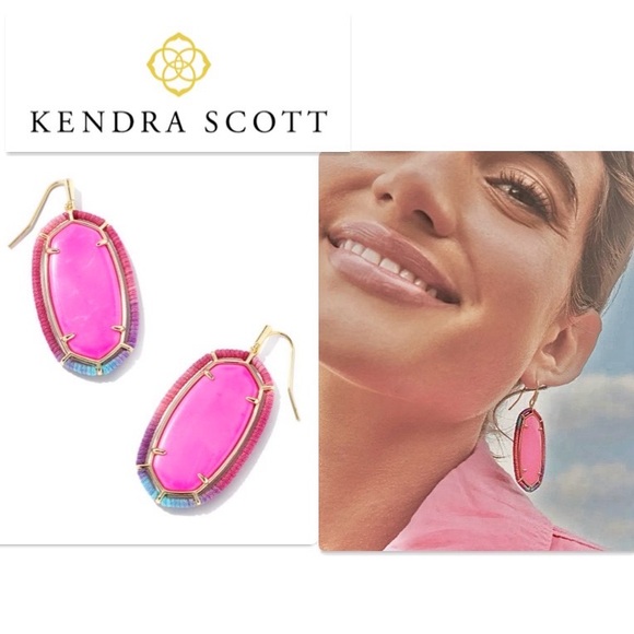 NWT [Kendra Scott] Elle Threaded Gold Drop Dangle Earrings in Hot Pink Mix